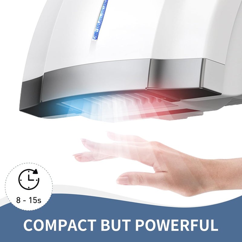PLUSSEN Hand Dryer 110V Compact Commercial Hand Dryer Automatic Electric Air Dryers with Warm n Cold Air Switch for Home or Commercial Bathrooms, 3Pin Plug in Version - Image 2